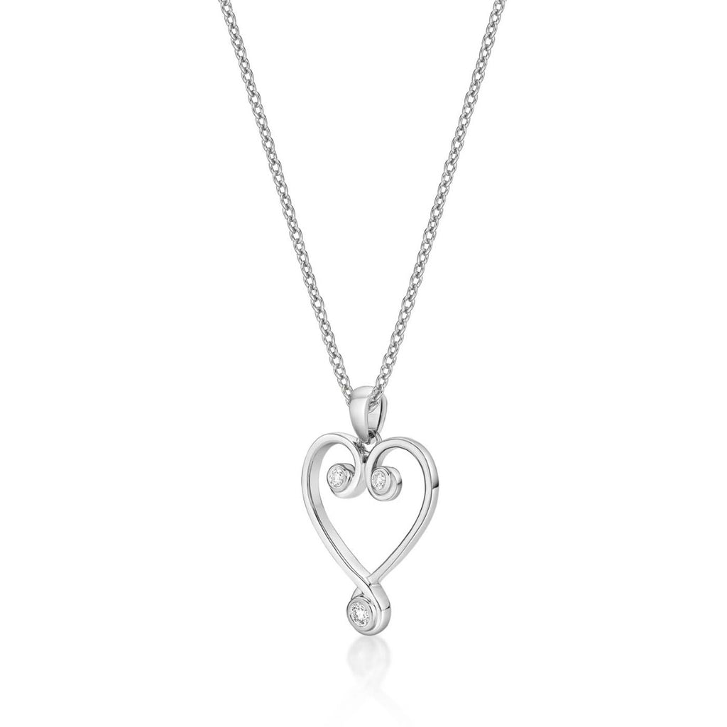 Ornate Diamond Heart Pendant Necklace 0.11ct Diamond 9K White Gold side view
