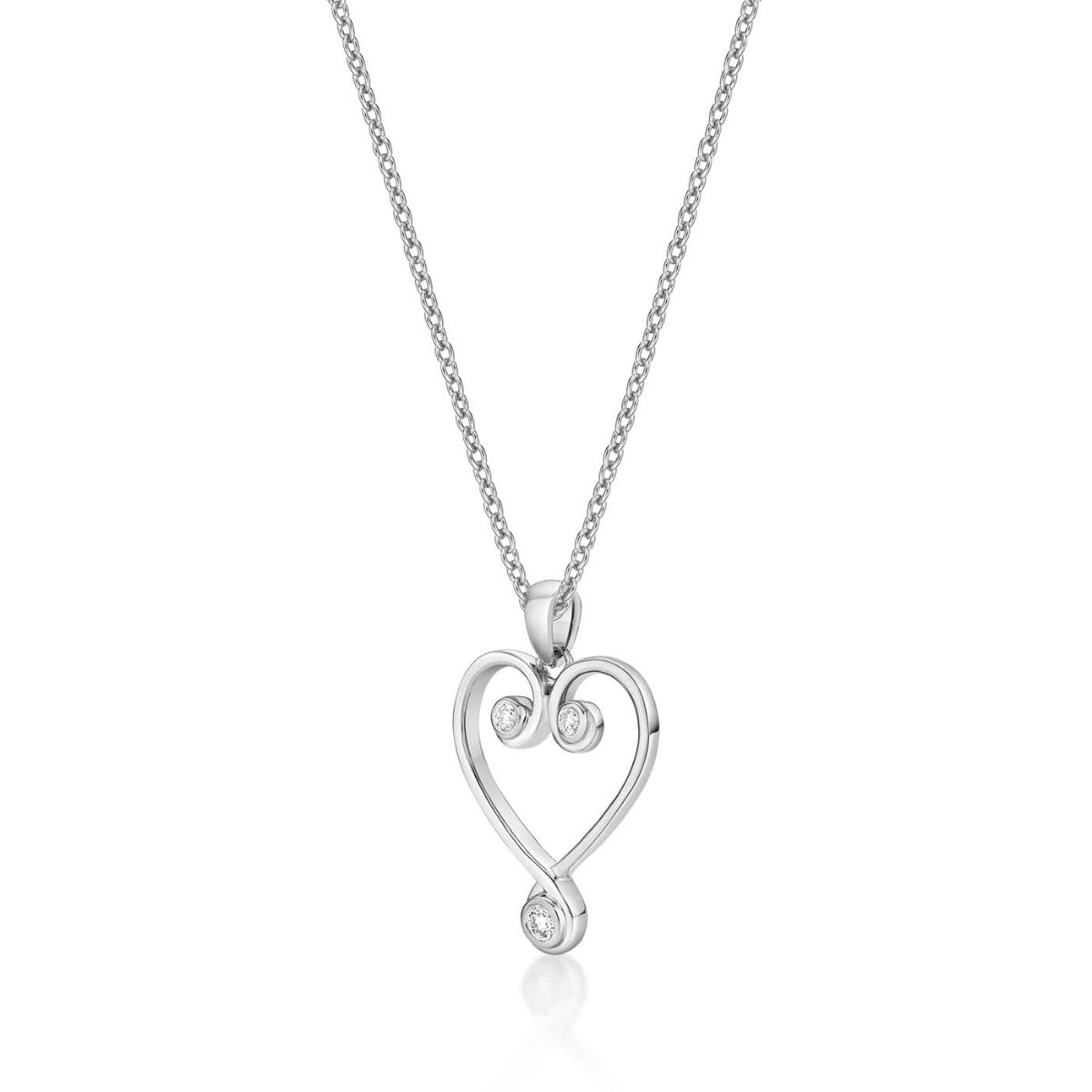 Ornate Diamond Heart Pendant Necklace 0.11ct Diamond 9K White Gold side view