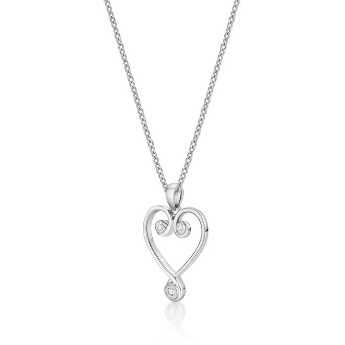 Ornate Diamond Heart Pendant Necklace 0.11ct Diamond 9K White Gold