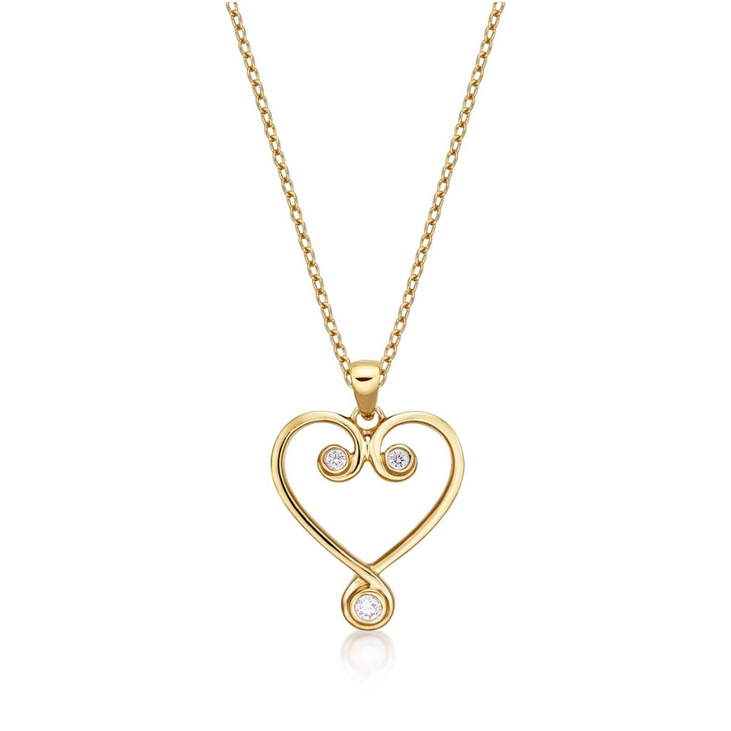 Ornate Diamond Heart Pendant Necklace 0.11ct Diamond 9K Yellow Gold
