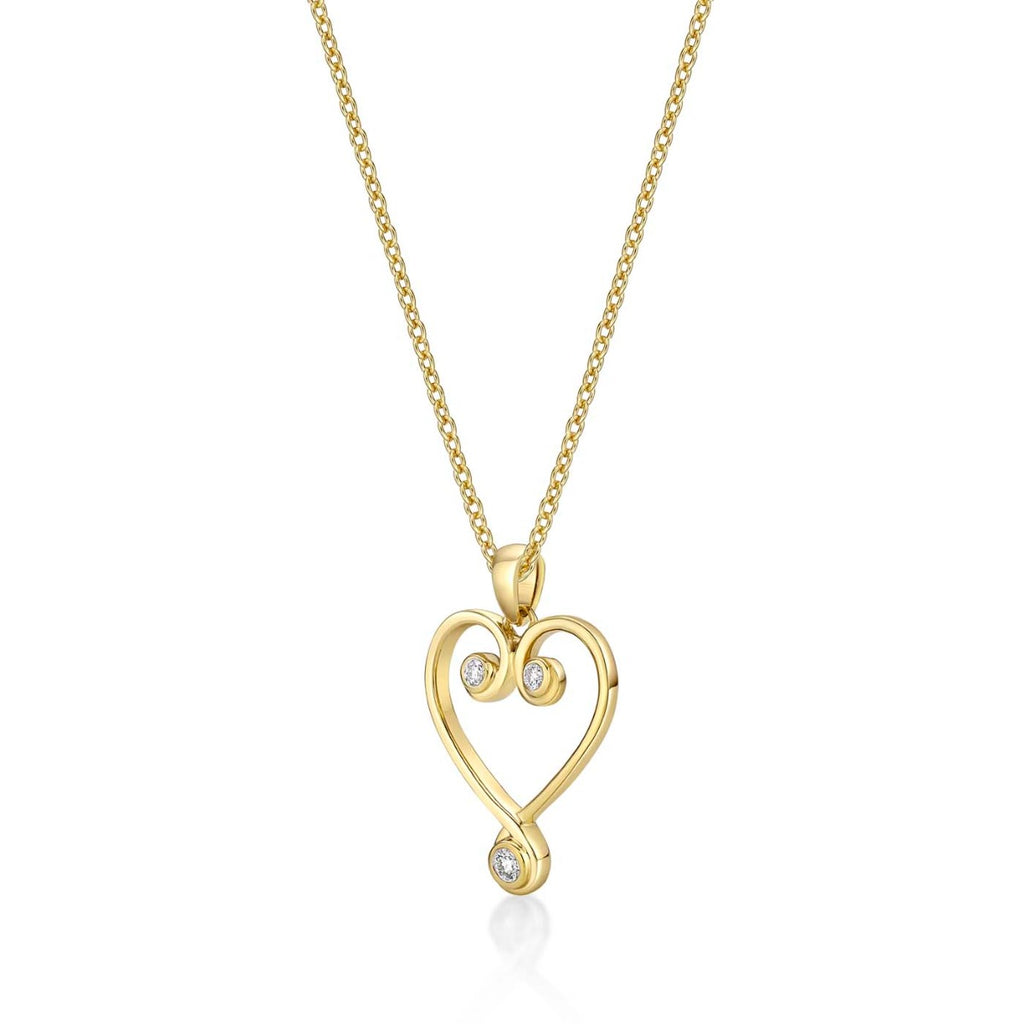 Ornate Diamond Heart Pendant Necklace 0.11ct Diamond 9K Yellow Gold side view