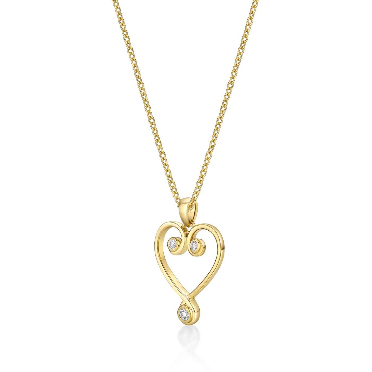 Ornate Diamond Heart Pendant Necklace 0.11ct Diamond 9K Yellow Gold side view