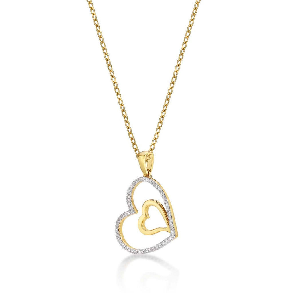 Amour Diamond Heart Pendant Necklace 0.21ct Diamond 9K Yellow Gold side view
