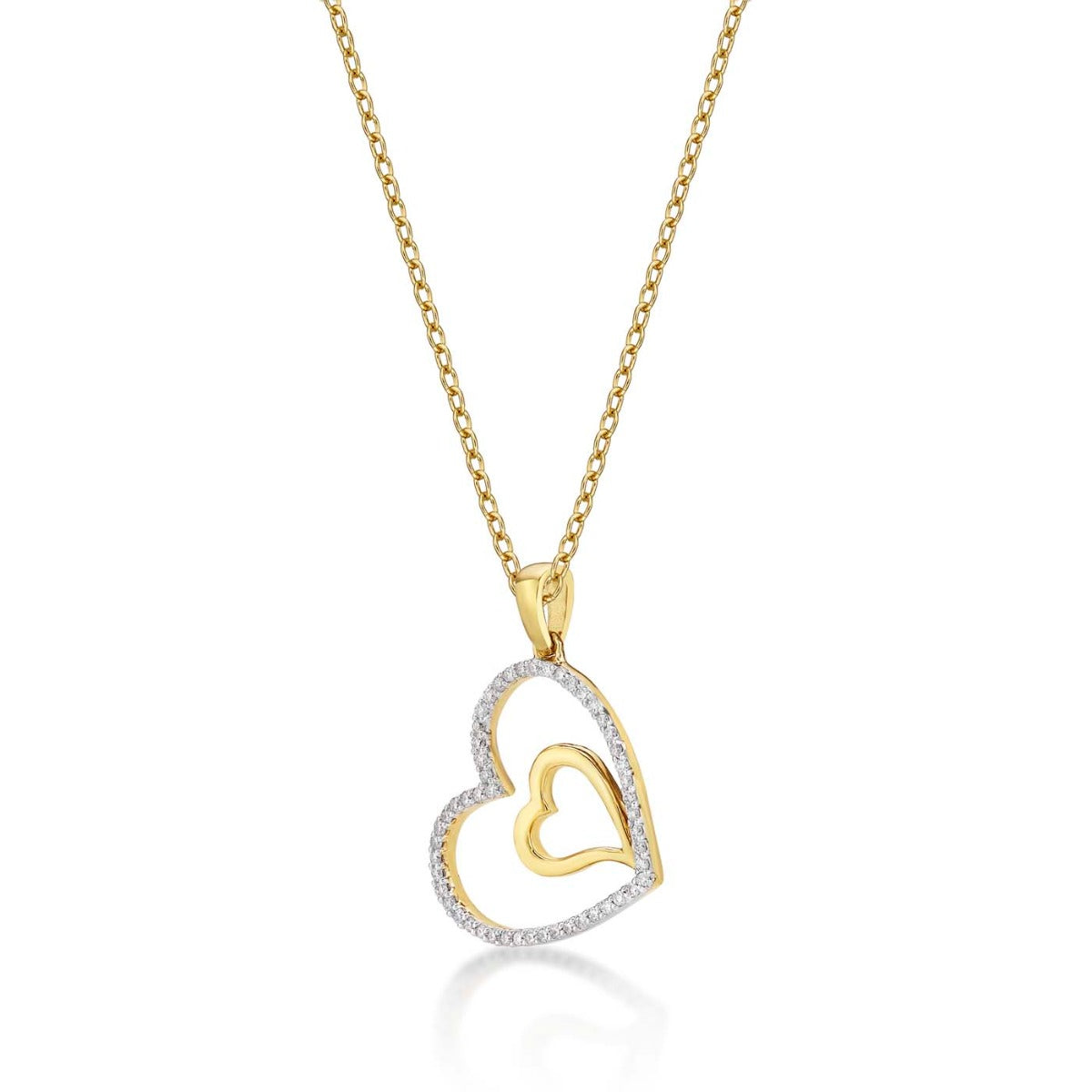 Amour Diamond Heart Pendant Necklace 0.21ct Diamond 9K Yellow Gold side view