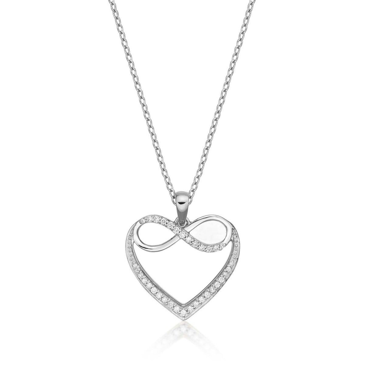 Infinity Diamond Heart Pendant Necklace 0.15ct Diamond 9K White Gold