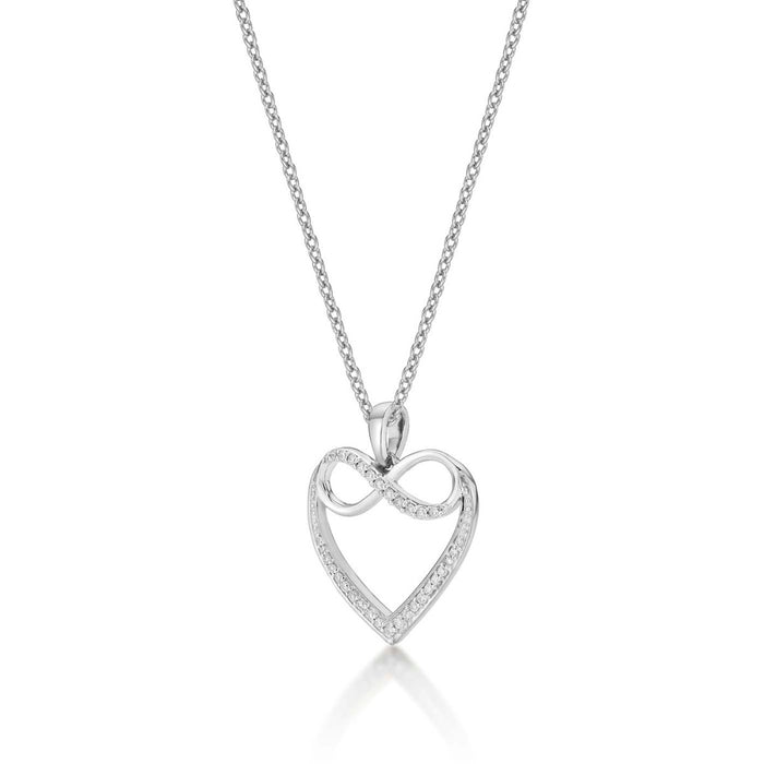 Infinity Diamond Heart Pendant Necklace 0.15ct Diamond 9K White Gold