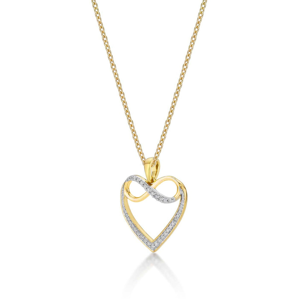 Infinity Diamond Heart Pendant Necklace 0.15ct Diamond 9K Yellow Gold