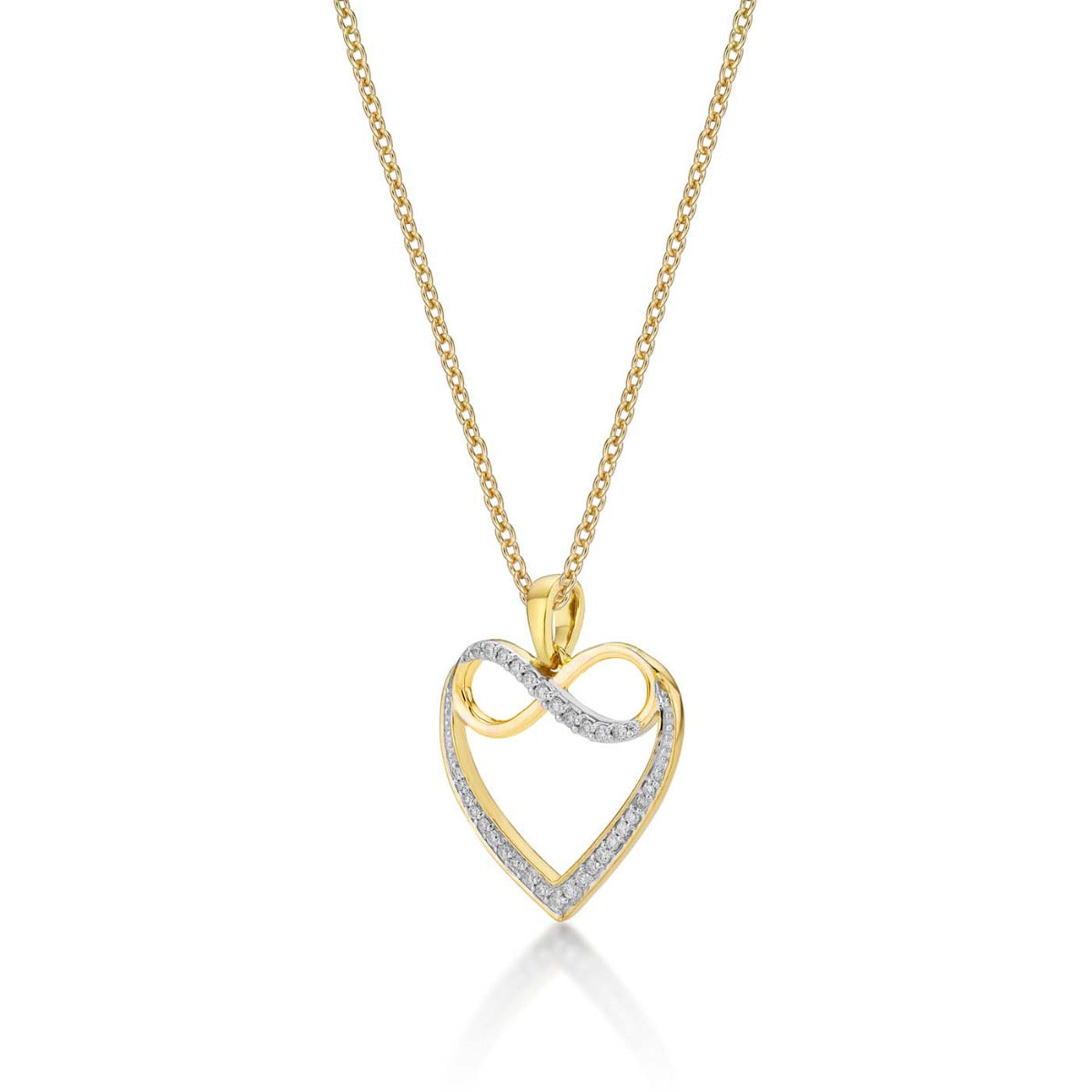 Infinity Diamond Heart Pendant Necklace 0.15ct Diamond 9K Yellow Gold