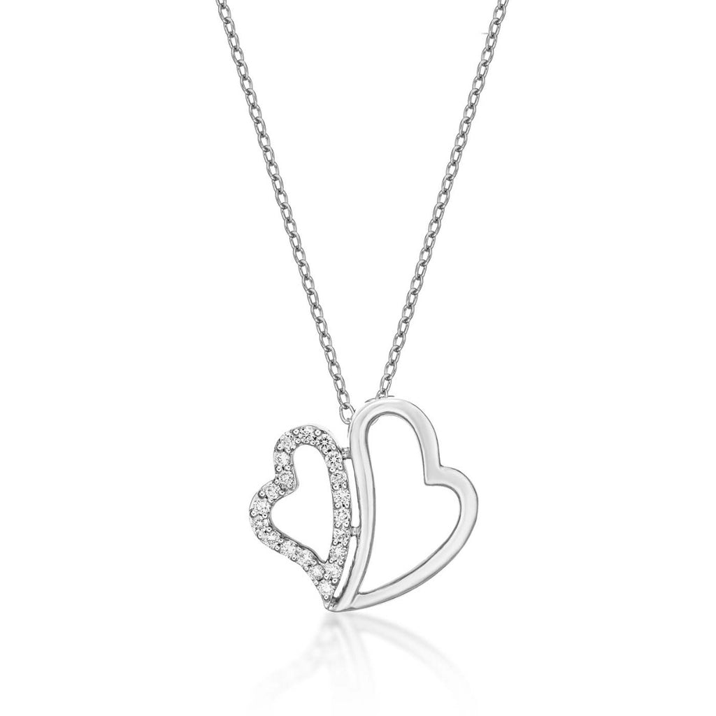 You & Me Diamond Heart Pendant Necklace 0.23ct Diamond 9K White Gold