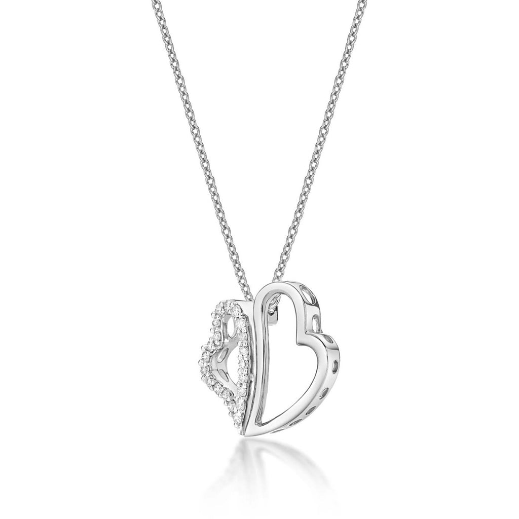 You & Me Diamond Heart Pendant Necklace 0.23ct Diamond 9K White Gold side view