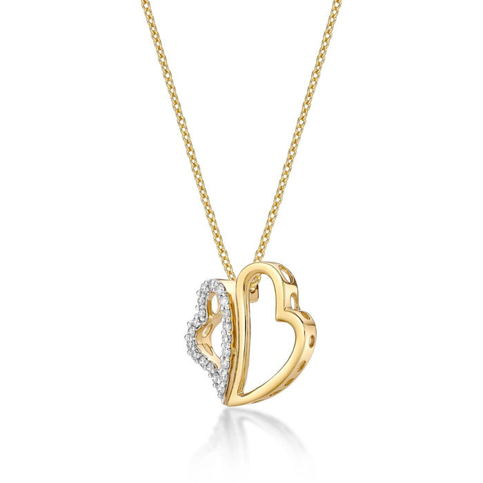 You & Me Diamond Heart Pendant Necklace 0.23ct Diamond 9K Yellow Gold
