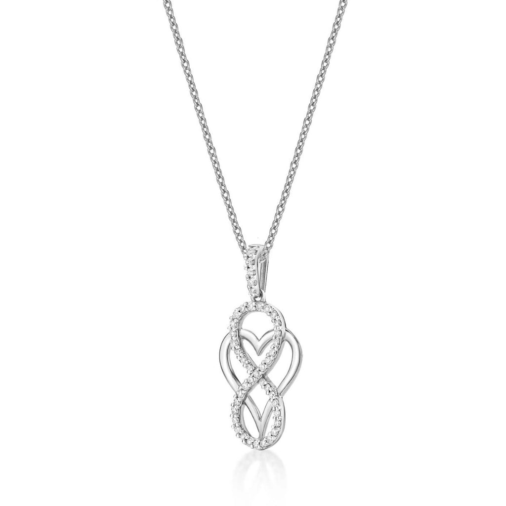 Heart Diamond Infinity Pendant Necklace 0.31ct Diamond 9K White Gold side view