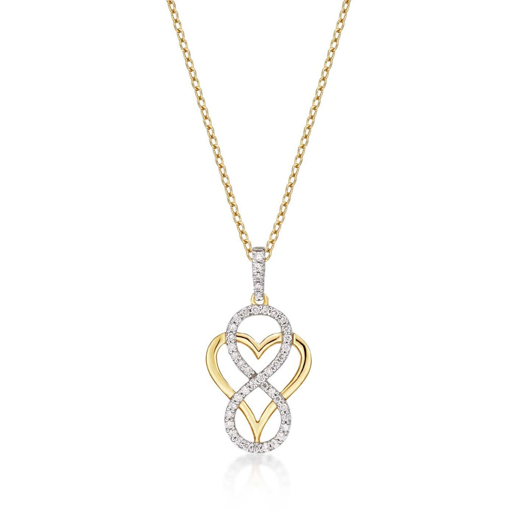 Heart Diamond Infinity Pendant Necklace 0.31ct Diamond 9K Yellow Gold