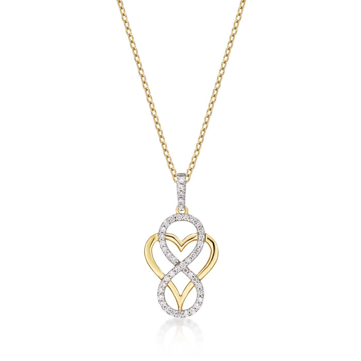 Heart Diamond Infinity Pendant Necklace 0.31ct Diamond 9K Yellow Gold