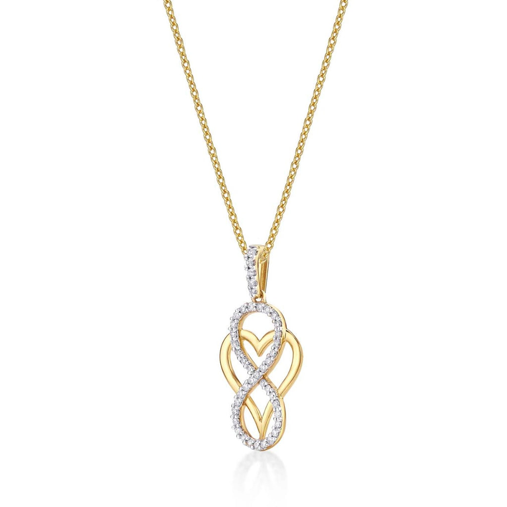 Heart Diamond Infinity Pendant Necklace 0.31ct Diamond 9K Yellow Gold side view