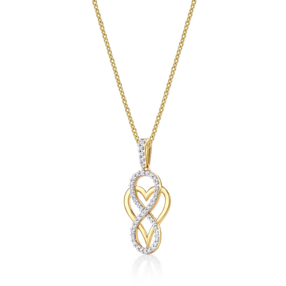 Heart Diamond Infinity Pendant Necklace 0.31ct Diamond 9K Yellow Gold side view