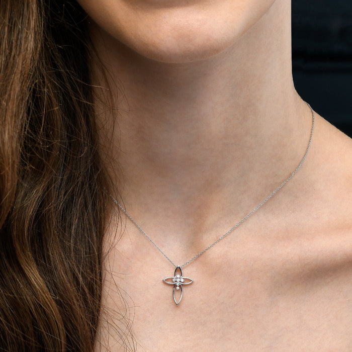 Diamond Cross Pendant 0.08ct In 9K White Gold