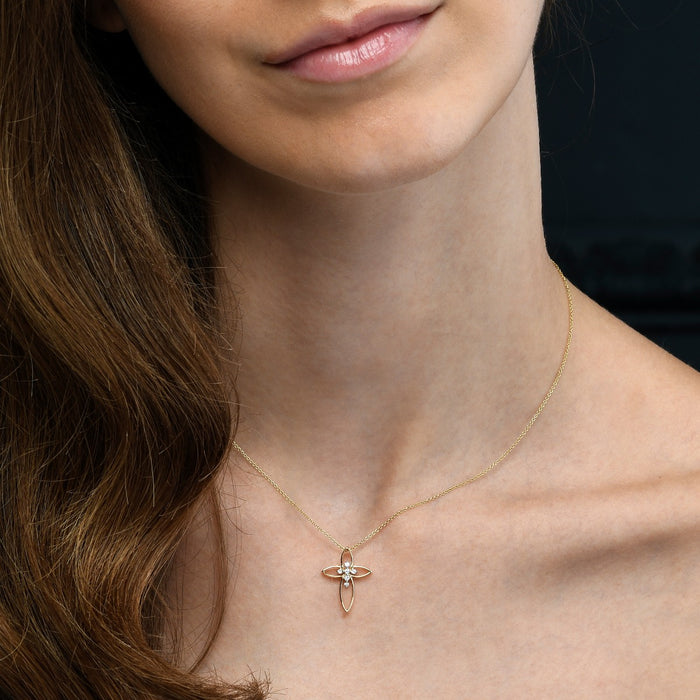 Diamond Cross Pendant 0.08ct In 9K Yellow Gold