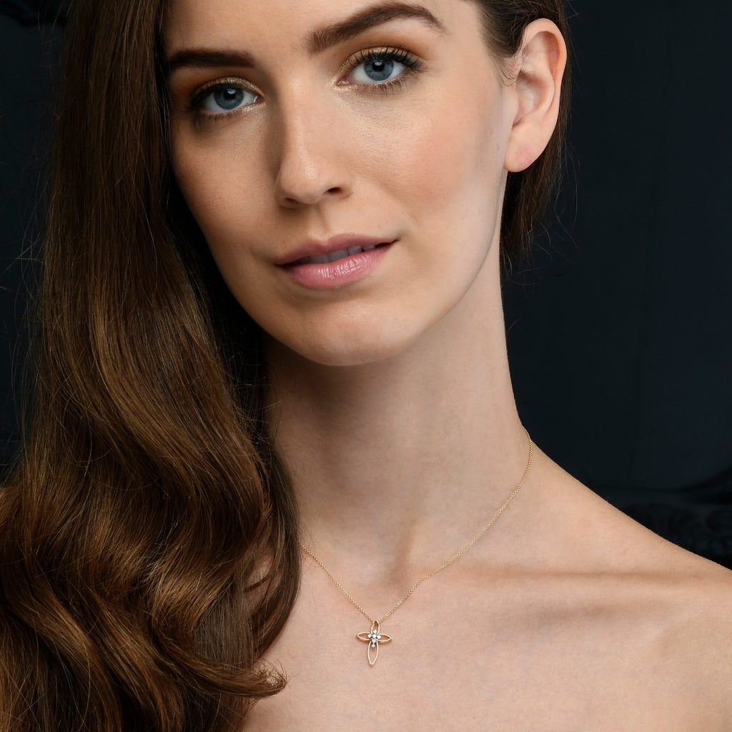 Diamond Cross Pendant 0.08ct In 9K Yellow Gold
