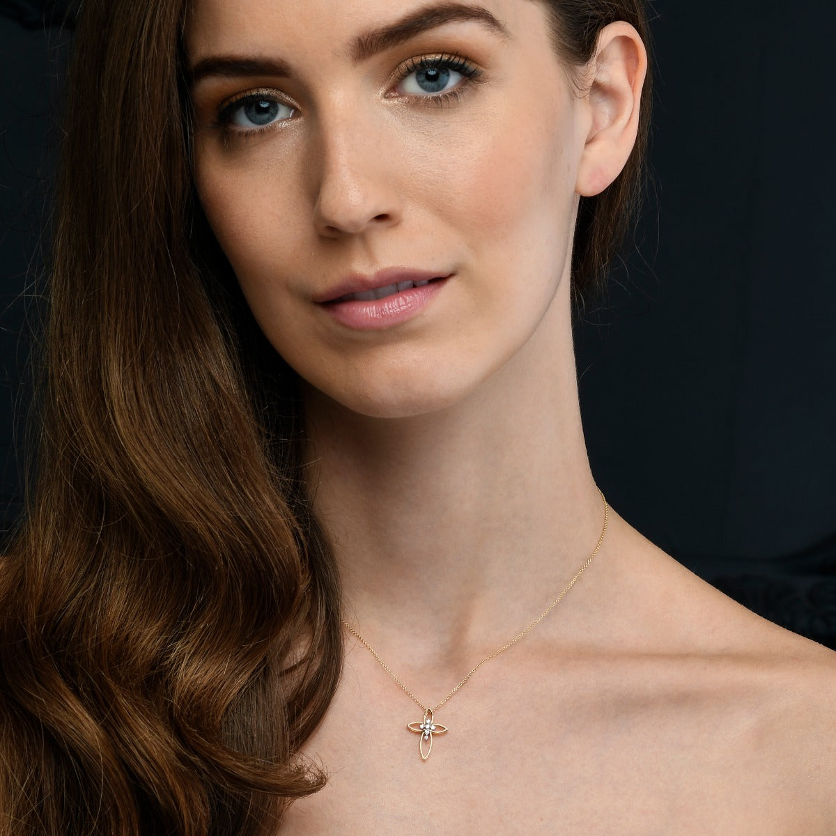 Diamond Cross Pendant 0.08ct In 9K Yellow Gold