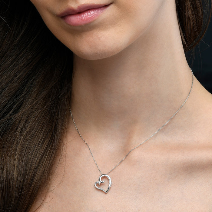 Kiss Diamond Heart Pendant Necklace 0.11ct Diamond 9K White Gold