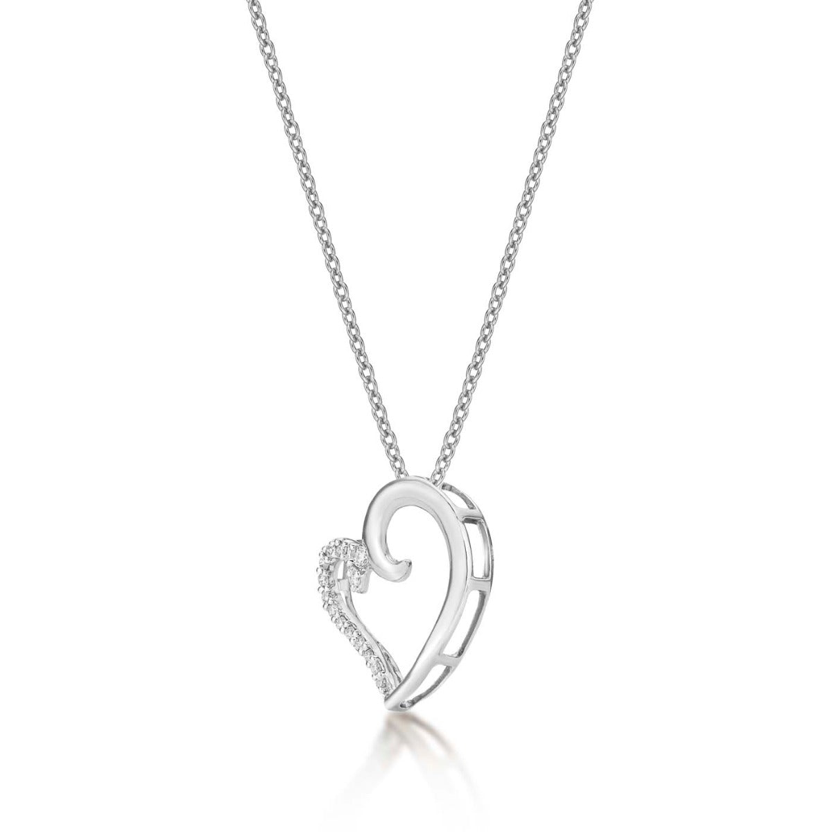 Kiss Diamond Heart Pendant Necklace 0.11ct Diamond 9K White Gold side view