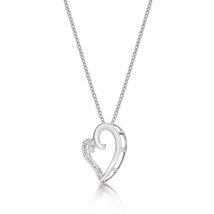 Kiss Diamond Heart Pendant Necklace 0.11ct Diamond 9K White Gold