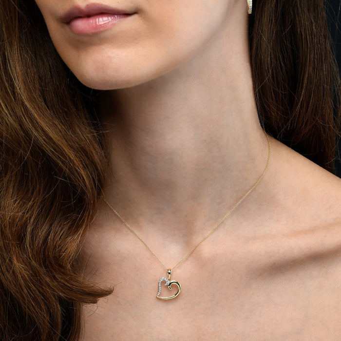 Kiss Diamond Heart Pendant Necklace 0.11ct Diamond 9K Yellow Gold