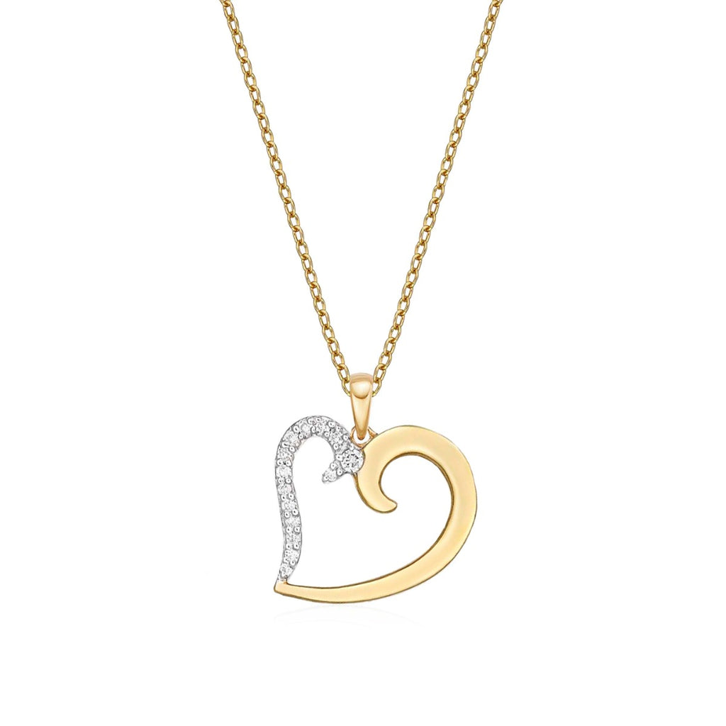 Kiss Diamond Heart Pendant Necklace 0.11ct Diamond 9K Yellow Gold
