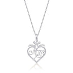 Mum Pendant Necklace 0.07ct Diamond Heart Necklace 9K White Gold