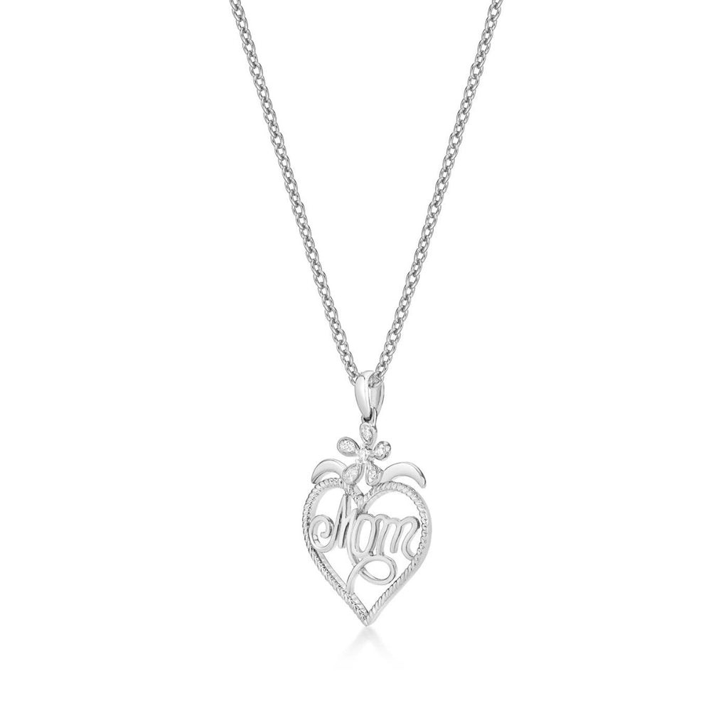 Mum Pendant Necklace 0.07ct Diamond Heart Necklace 9K White Gold side view