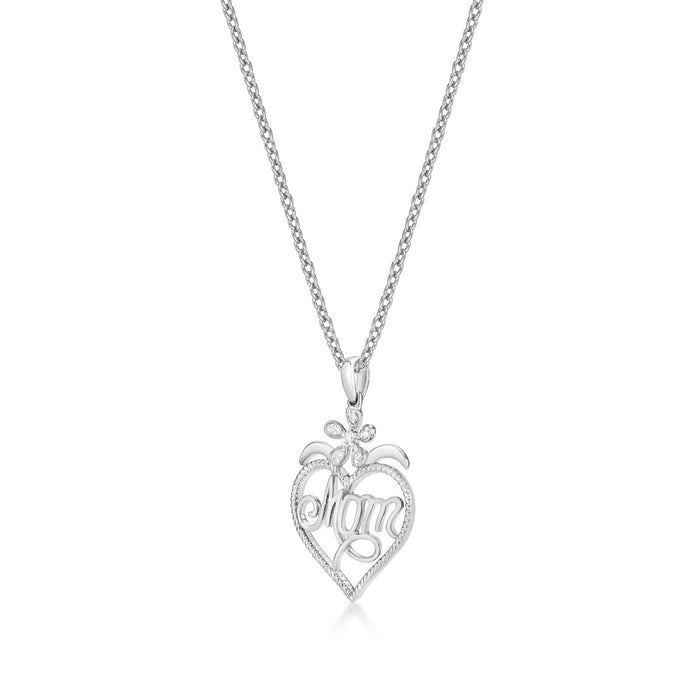 Mum Pendant Necklace 0.07ct Diamond Heart Necklace 9K White Gold