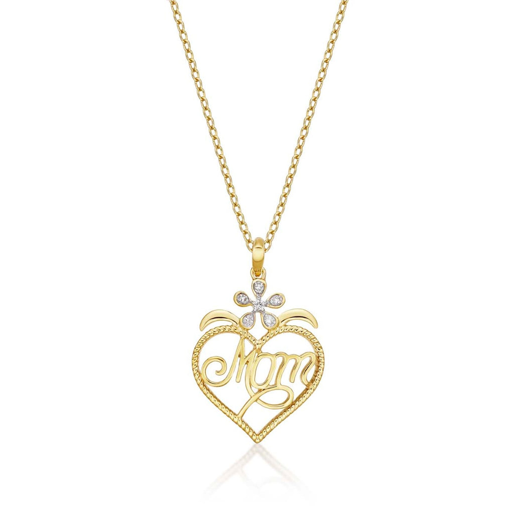 Mum Pendant Necklace 0.07ct Diamond Heart Necklace 9K Yellow Gold