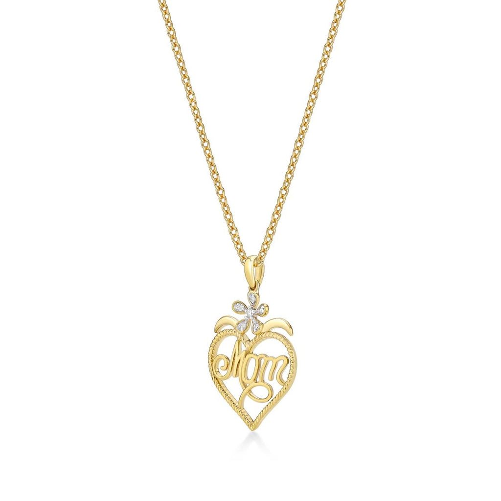 Mum Pendant Necklace 0.07ct Diamond Heart Necklace 9K Yellow Gold side view