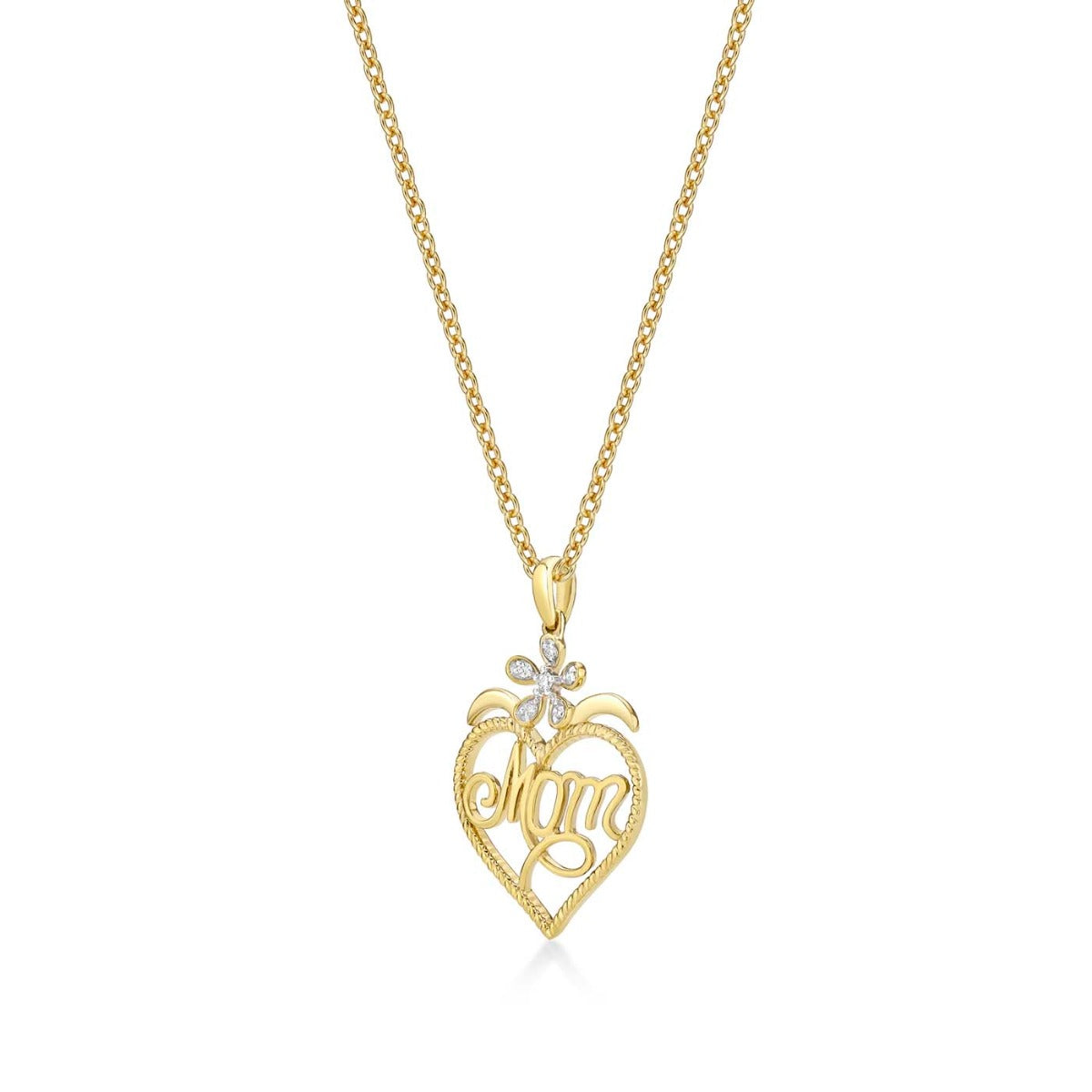 Mum Pendant Necklace 0.07ct Diamond Heart Necklace 9K Yellow Gold side view