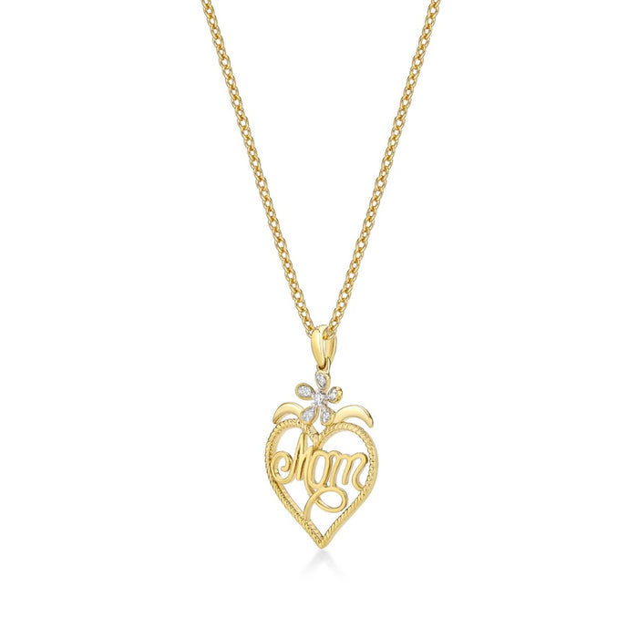 Mum Pendant Necklace 0.07ct Diamond Heart Necklace 9K Yellow Gold