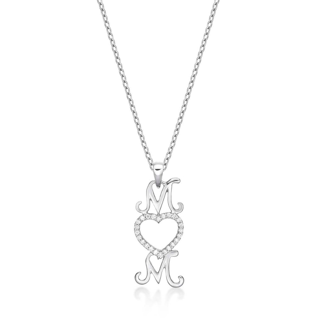 Mum Pendant Necklace 0.12ct Diamond Heart Necklace 9K White Gold