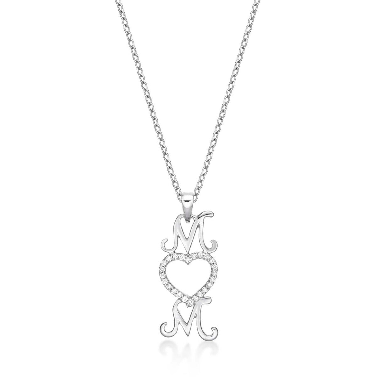 Mum Pendant Necklace 0.12ct Diamond Heart Necklace 9K White Gold