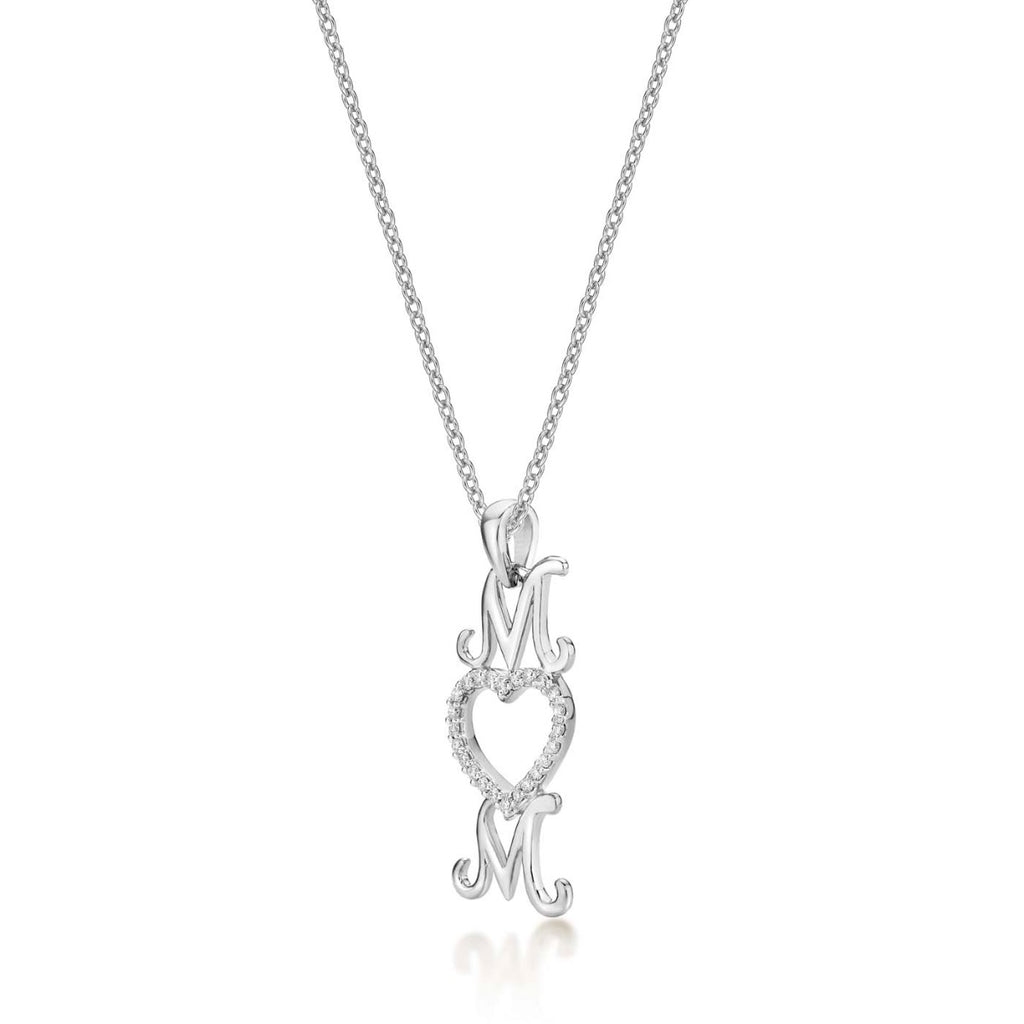 Mum Pendant Necklace 0.12ct Diamond Heart Necklace 9K White Gold side view