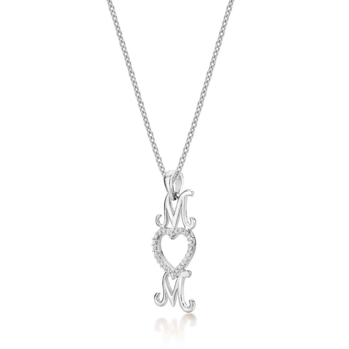 Mum Pendant Necklace 0.12ct Diamond Heart Necklace 9K White Gold side view