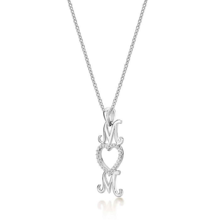 Mum Pendant Necklace 0.12ct Diamond Heart Necklace 9K White Gold