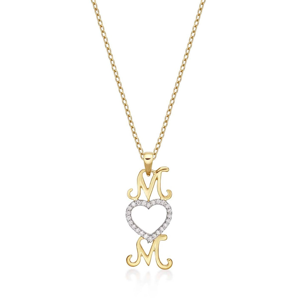 Mum Pendant Necklace 0.12ct Diamond Heart Necklace 9K Yellow Gold
