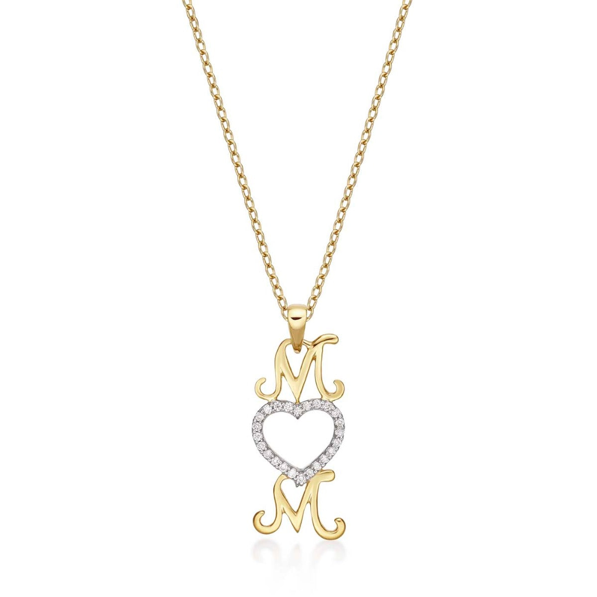 Mum Pendant Necklace 0.12ct Diamond Heart Necklace 9K Yellow Gold