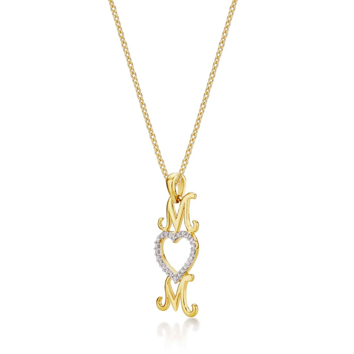 Mum Pendant Necklace 0.12ct Diamond Heart Necklace 9K Yellow Gold side view