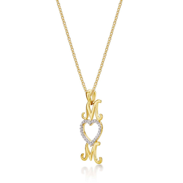Mum Pendant Necklace 0.12ct Diamond Heart Necklace 9K Yellow Gold