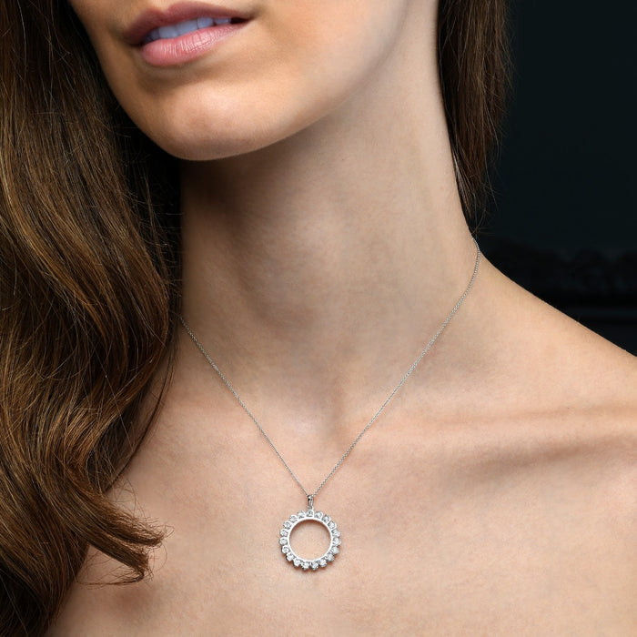 Circle of Life Diamond Pendant Necklace 0.14ct Diamond 9K White Gold