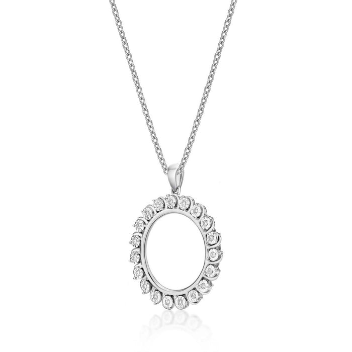 Circle of Life Diamond Pendant Necklace 0.14ct Diamond 9K White Gold