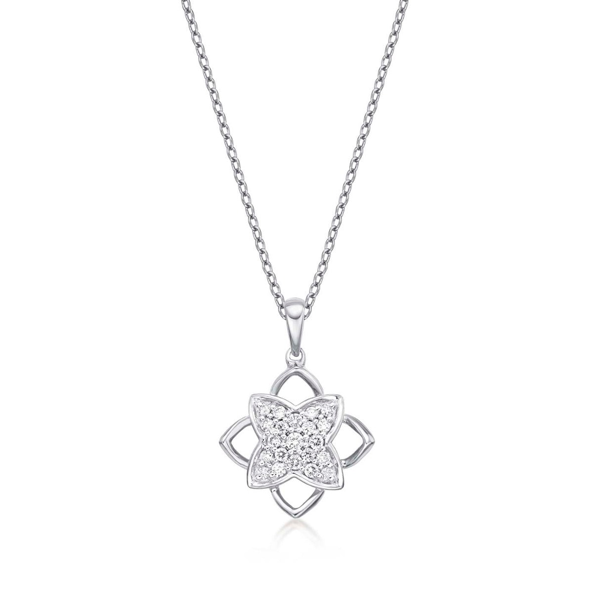 Clover Diamond Cluster Pendant Necklace 0.25ct Diamond 9K White Gold
