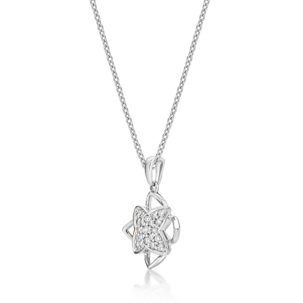 Clover Diamond Cluster Pendant Necklace 0.25ct Diamond 9K White Gold side view