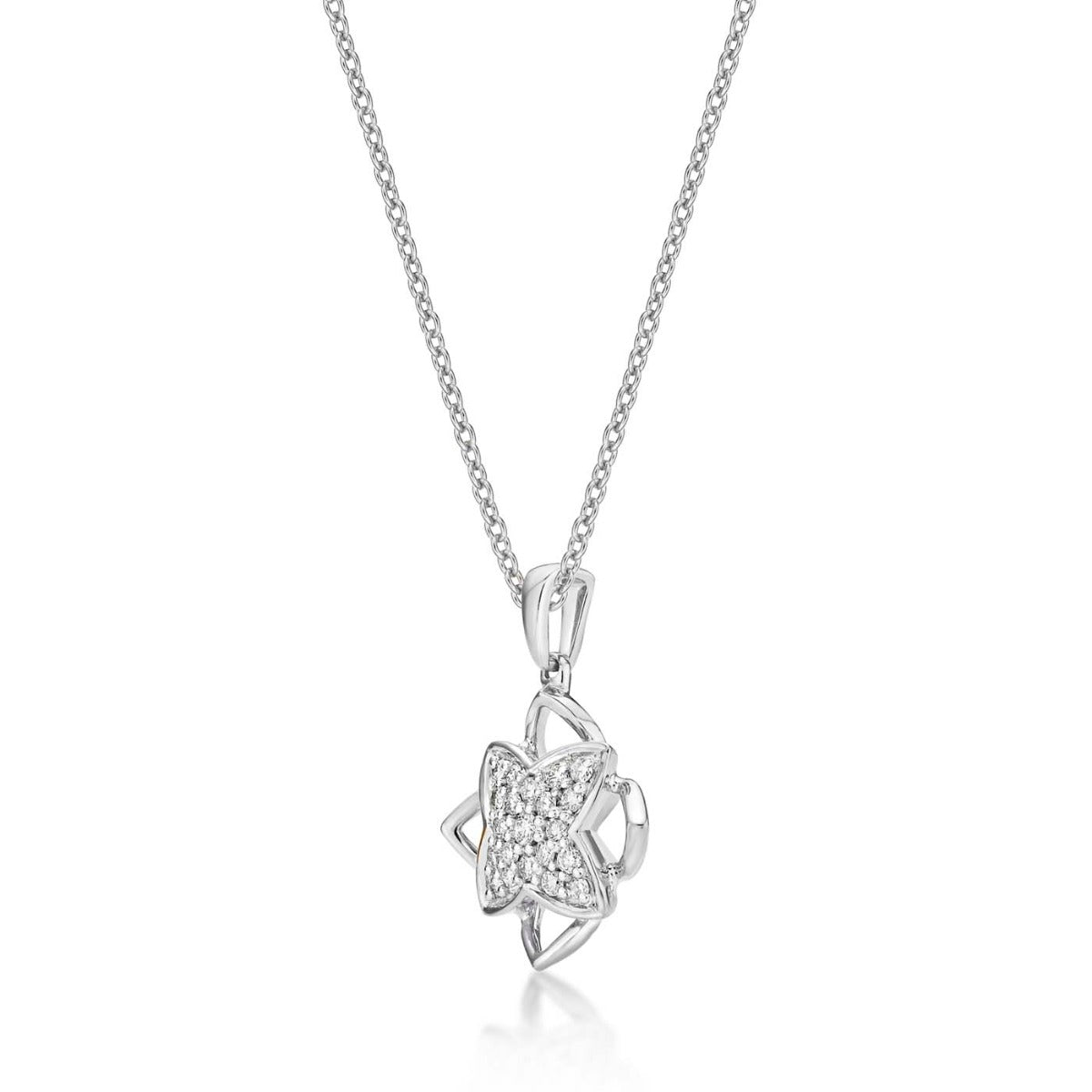 Clover Diamond Cluster Pendant Necklace 0.25ct Diamond 9K White Gold side view